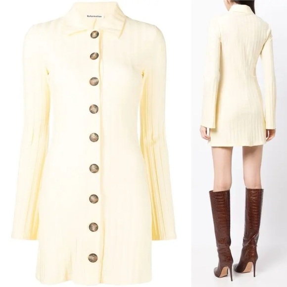 Reformation Benton Knitted Dress in Yellow XS - Picture 2 of 9
